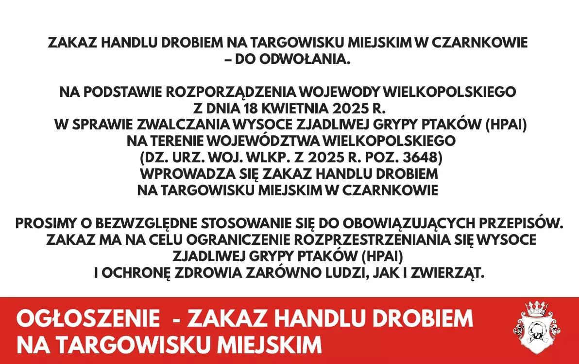 Zdjęcie do Zakaz handlu drobiem na targowisku miejskim 
