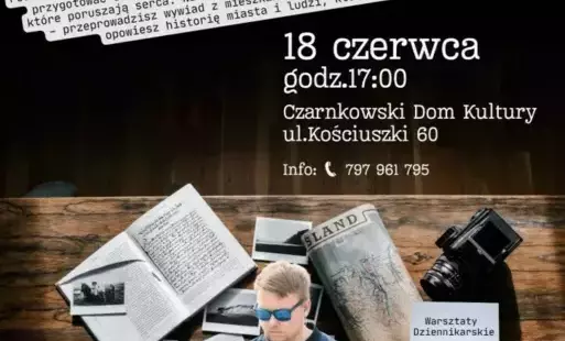 Plakat informacyjny o warsztatach dziennikarskich