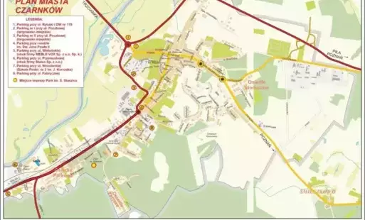 Mapa Czarnkowa z zaznaczonymi parkingami