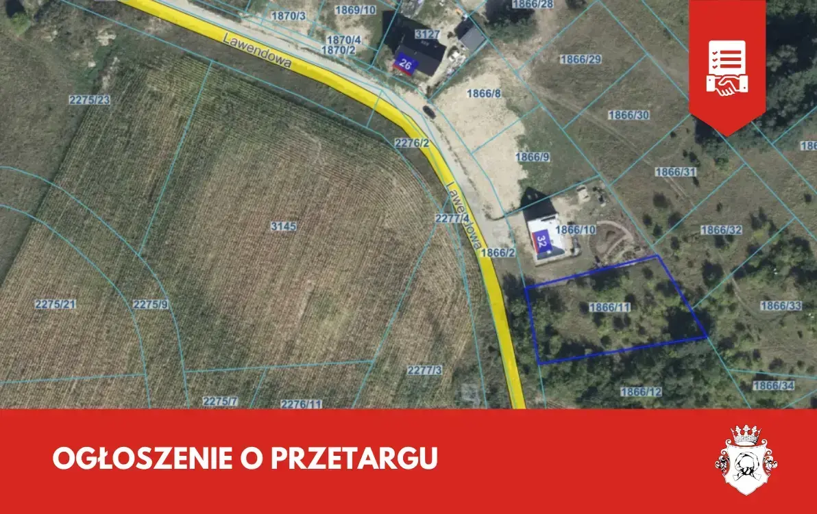 Zdjęcie do Przetarg ustny nieograniczony na sprzedaż prawa własności nieruchomości niezabudowanej, oznaczonej nr działki 1866/11, położonej przy&nbsp;ul. Lawendowej w Czarnkowie