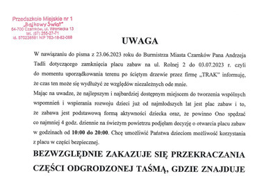 Zdjęcie do Komunikat Dyrektora Przedszkole Miejskiego Nr 1 &quot;Bajkowy Świat