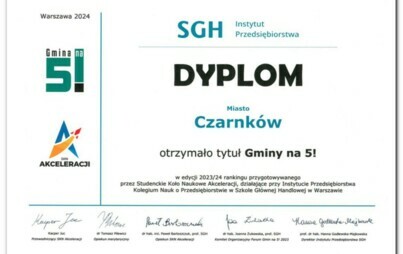 Zdjęcie do Czarnk&oacute;w wśr&oacute;d wyr&oacute;żnionych w Rankingu &bdquo;Gmina na 5!&rdquo;