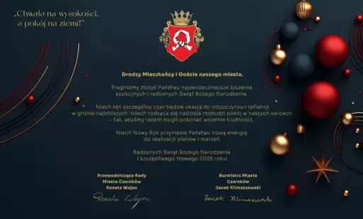 Zdjęcie do Życzenia świąteczne od Przewodniczącej Rady Miasta Czarnk&oacute;w, Renaty Wujec i Burmistrza Miasta Czarnk&oacute;w, Jacka Klimaszewskiego
