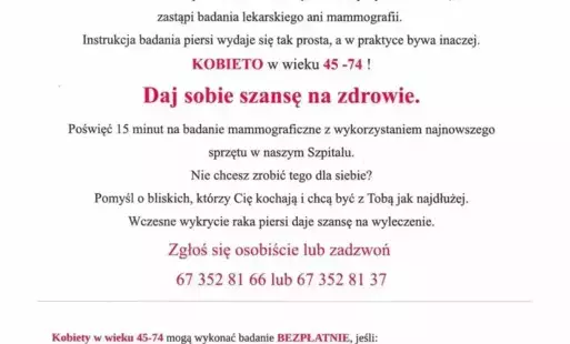 Zdjęcie do Bezpłatna mammografia dla kobiet w wieku 45&ndash;74 lat