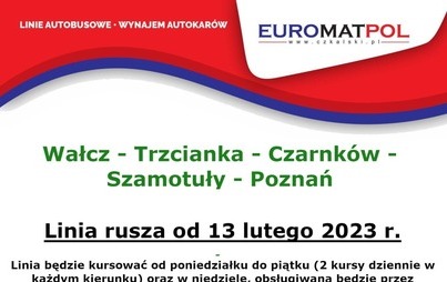 Zdjęcie do Od 13 lutego 2023 r. startuje połączenie Wałcz - Trzcianka - Czarnk&oacute;w - Szamotuły - Poznań.